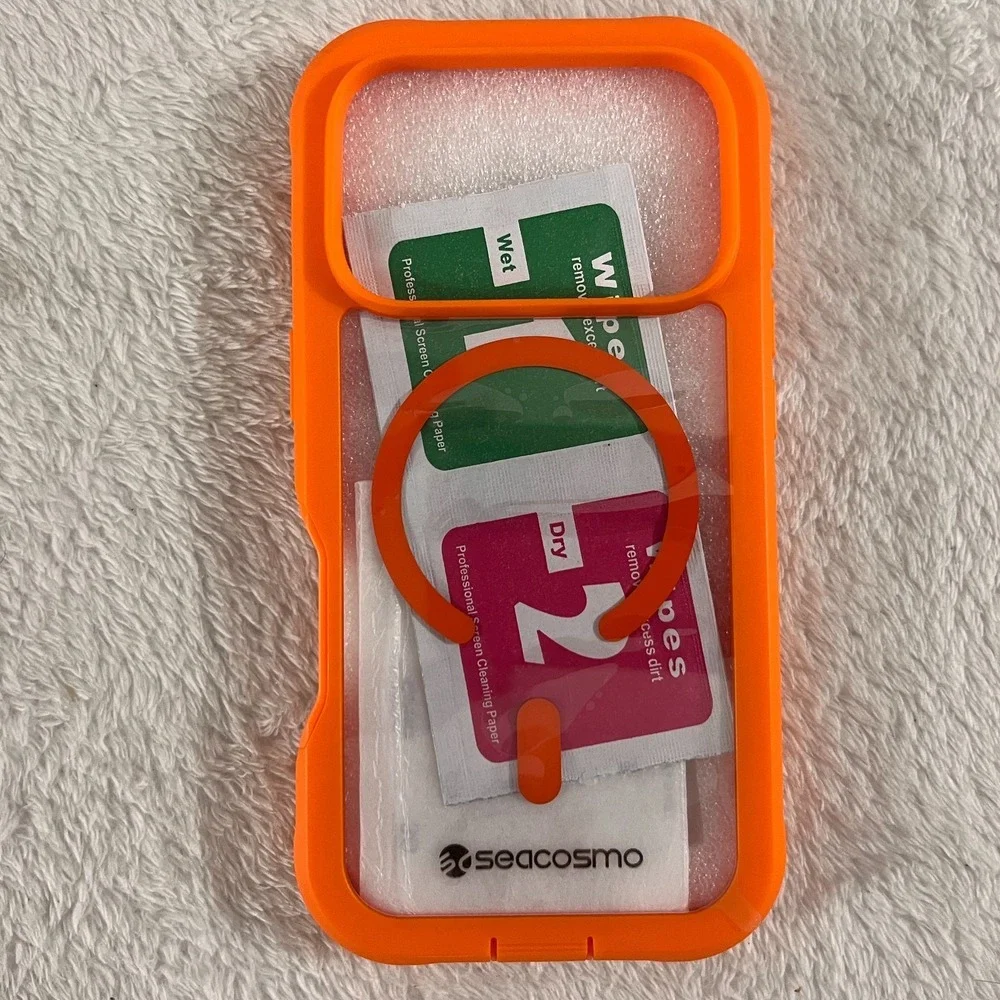seacosmo iPhone 17 Pro Case Privacy Screen MagSafe Camera Protector Orange